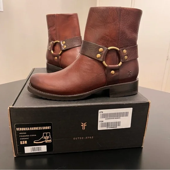 Frye Veronica Cognac Harness Short Boot Bootie 8.5 - Picture 2 of 7